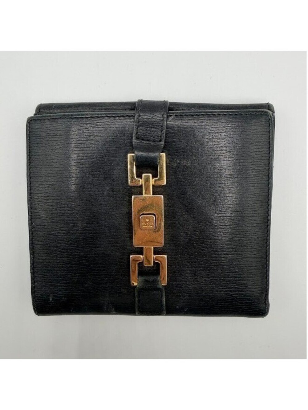 Gucci Vintage Jackie O Wallet Black Leather Goldtone Accent